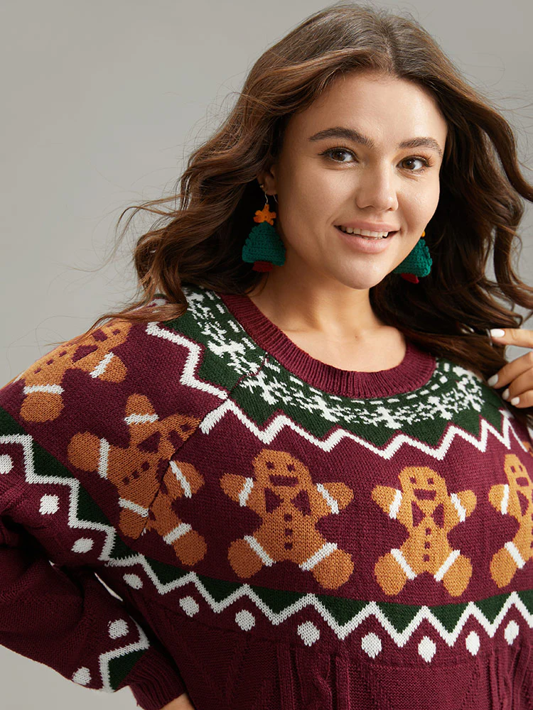 Christmas Gingerbread Man Print Plisse Pullover - Image 6