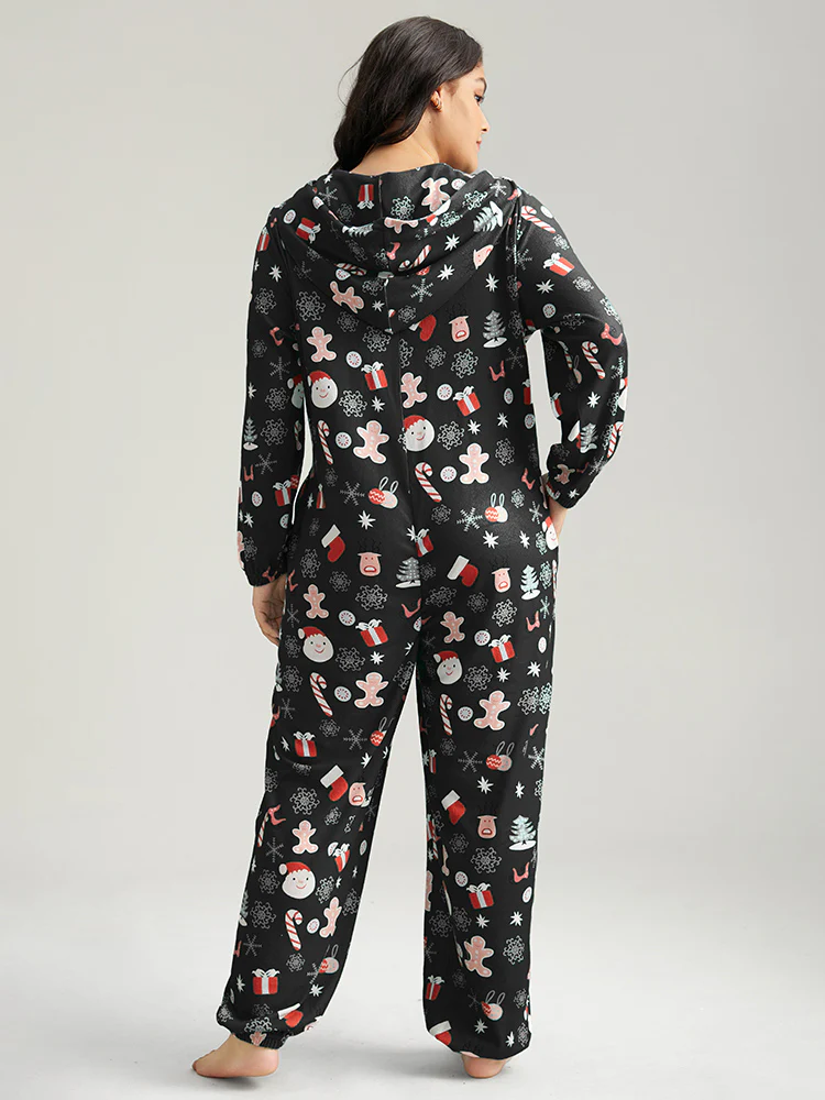 Christmas Graphic Hooded Pocket Pajama Onesie - Image 2