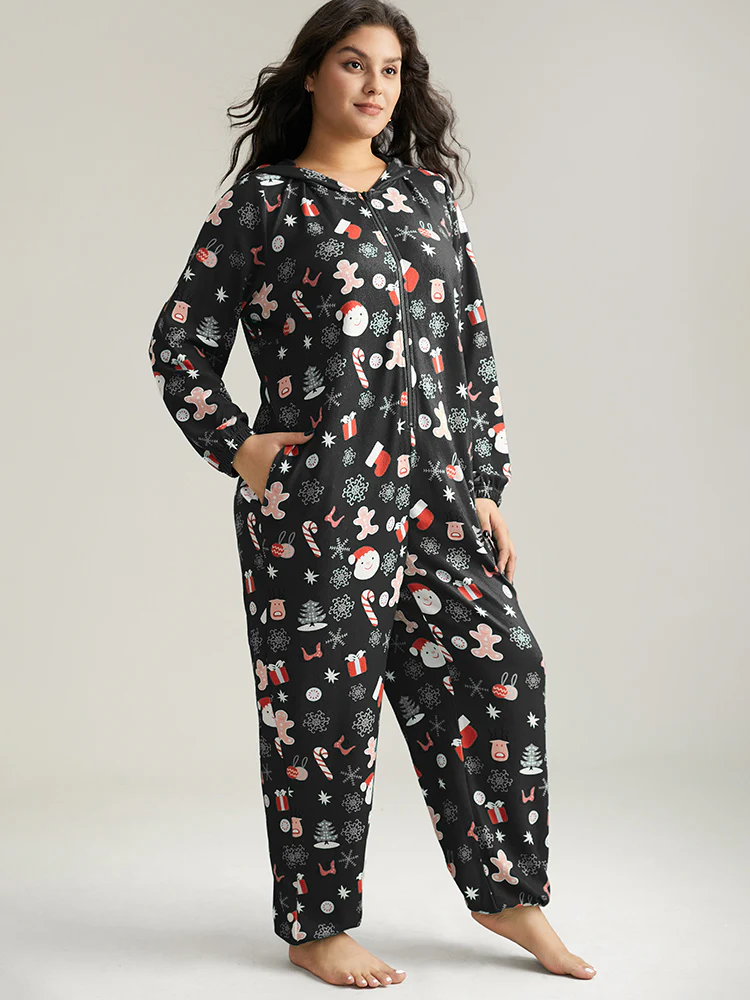Christmas Graphic Hooded Pocket Pajama Onesie - Image 3