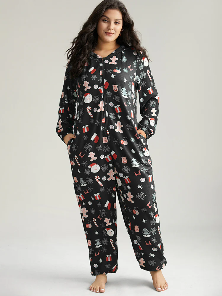 Christmas Graphic Hooded Pocket Pajama Onesie - Image 4