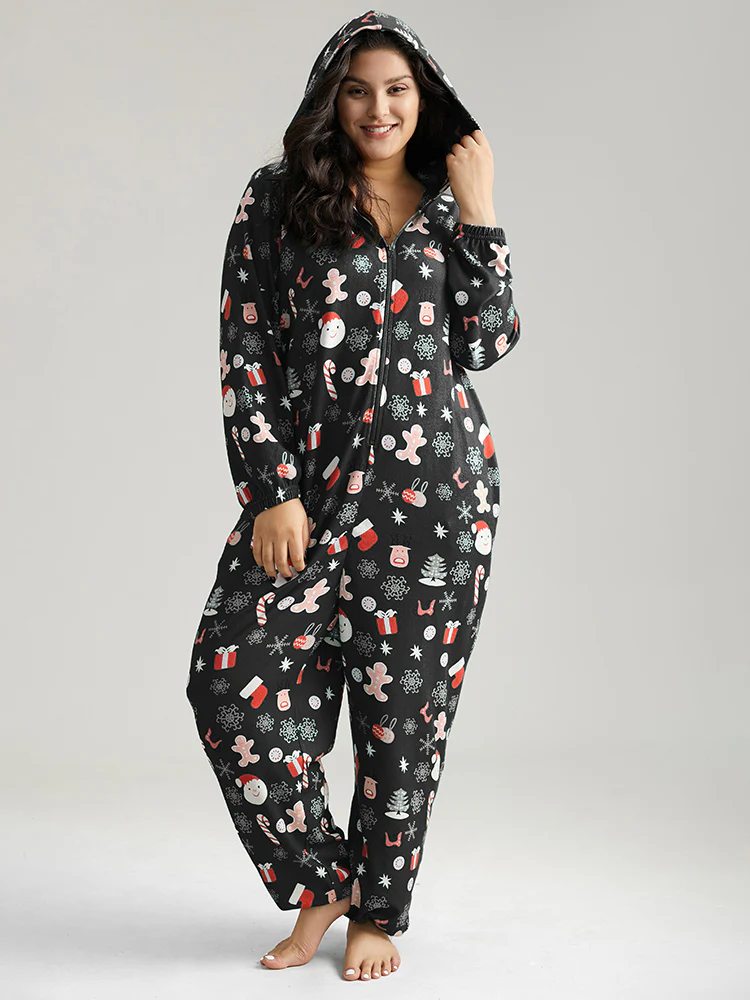 Christmas Graphic Hooded Pocket Pajama Onesie - Image 5