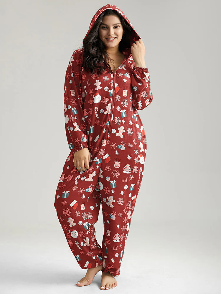 Christmas Graphic Hooded Pocket Pajama Onesie - Image 6