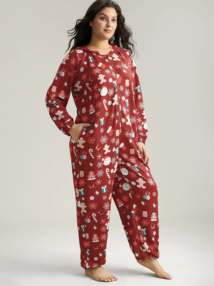Christmas Graphic Hooded Pocket Pajama Onesie - Image 8