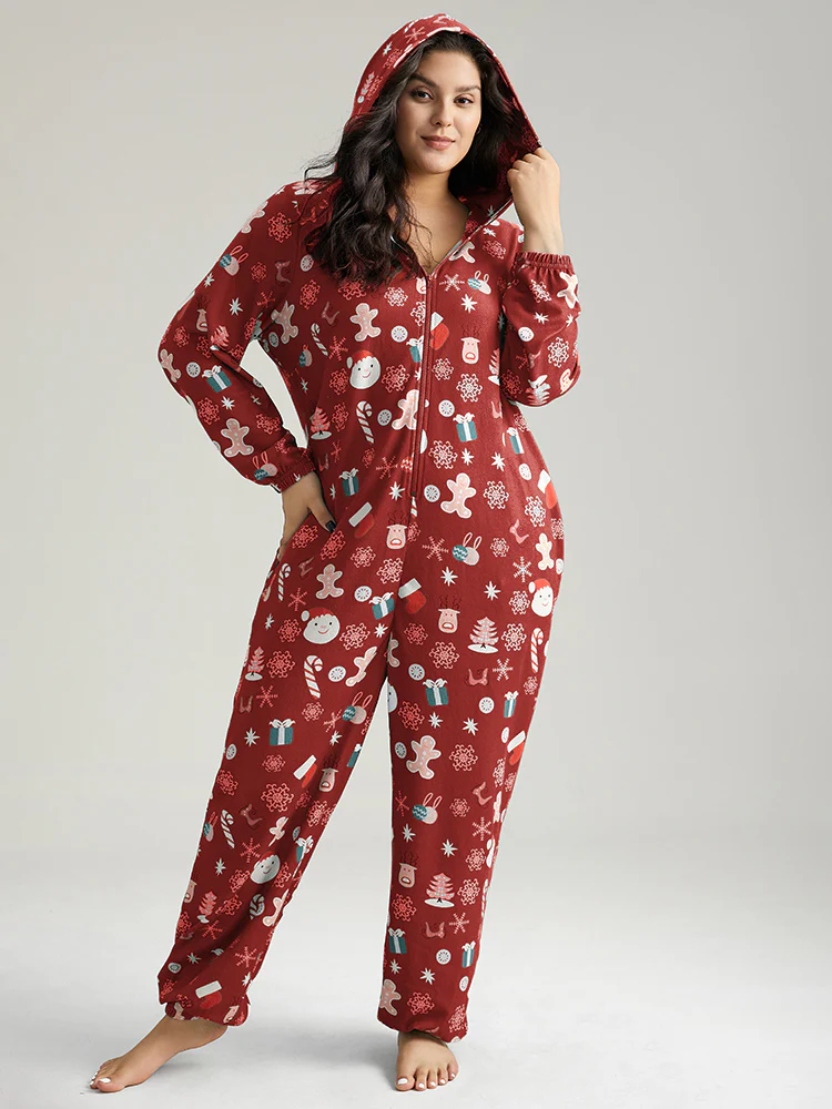 Christmas Graphic Hooded Pocket Pajama Onesie - Image 9