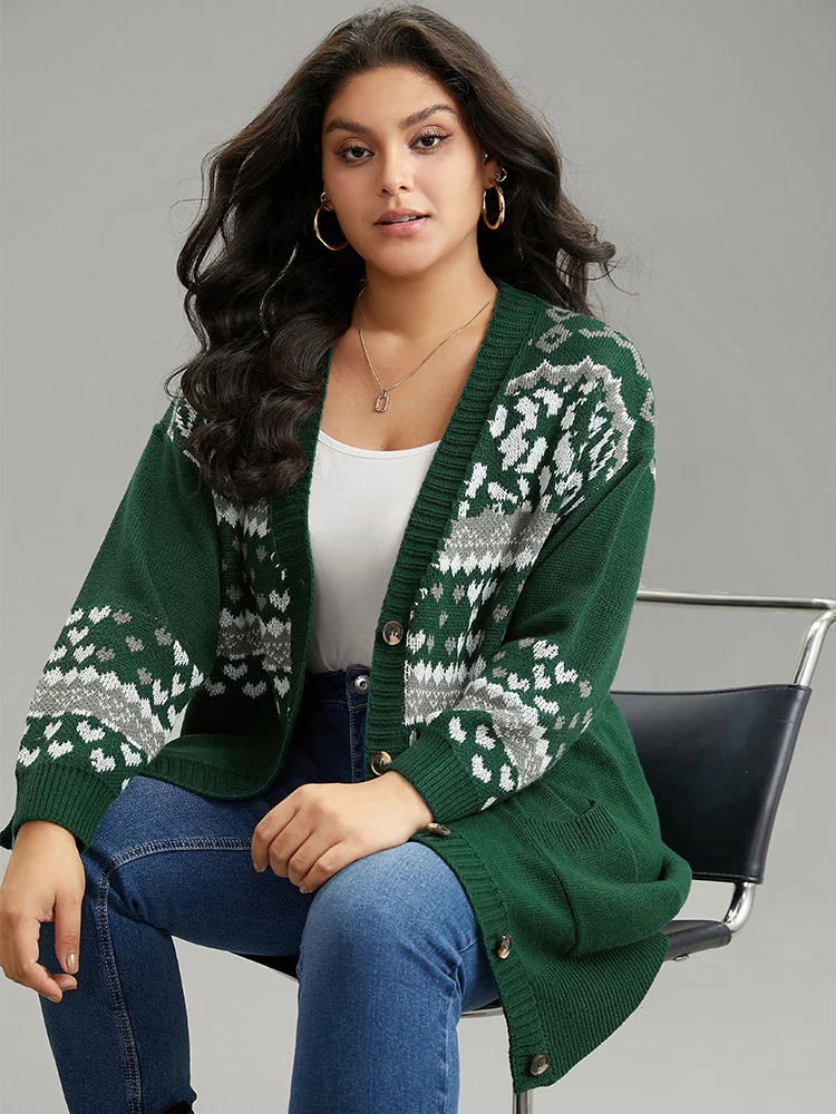 Christmas Jacquard Button Up Pocket Cardigan - Image 3