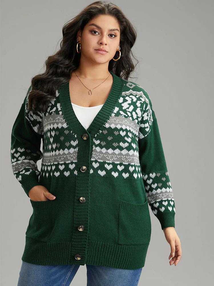 Christmas Jacquard Button Up Pocket Cardigan - Image 4