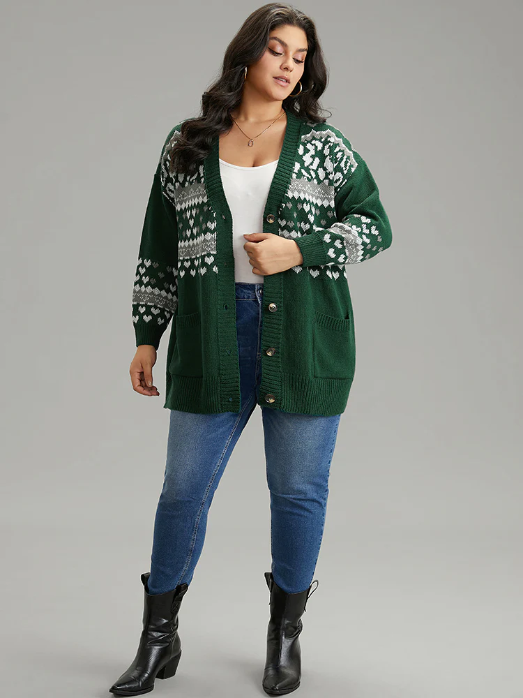 Christmas Jacquard Button Up Pocket Cardigan - Image 5