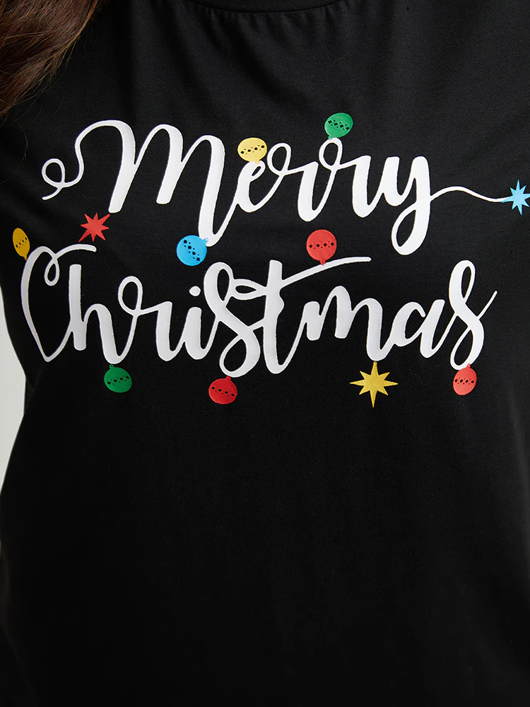 Christmas Letter Print Crew Neck T-shirt - Image 5