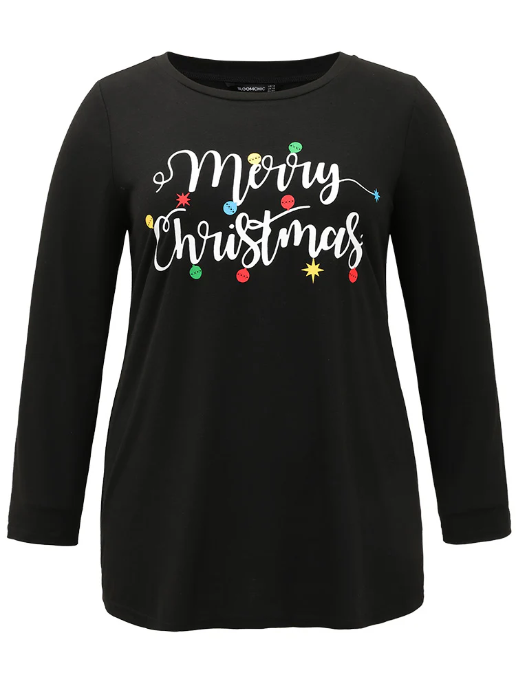 Christmas Letter Print Crew Neck T-shirt - Image 6