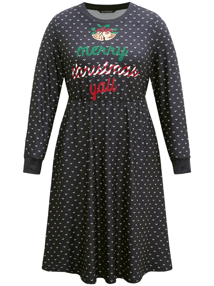 Christmas Letter Print Pocket Elastic Waist Dress - Image 7
