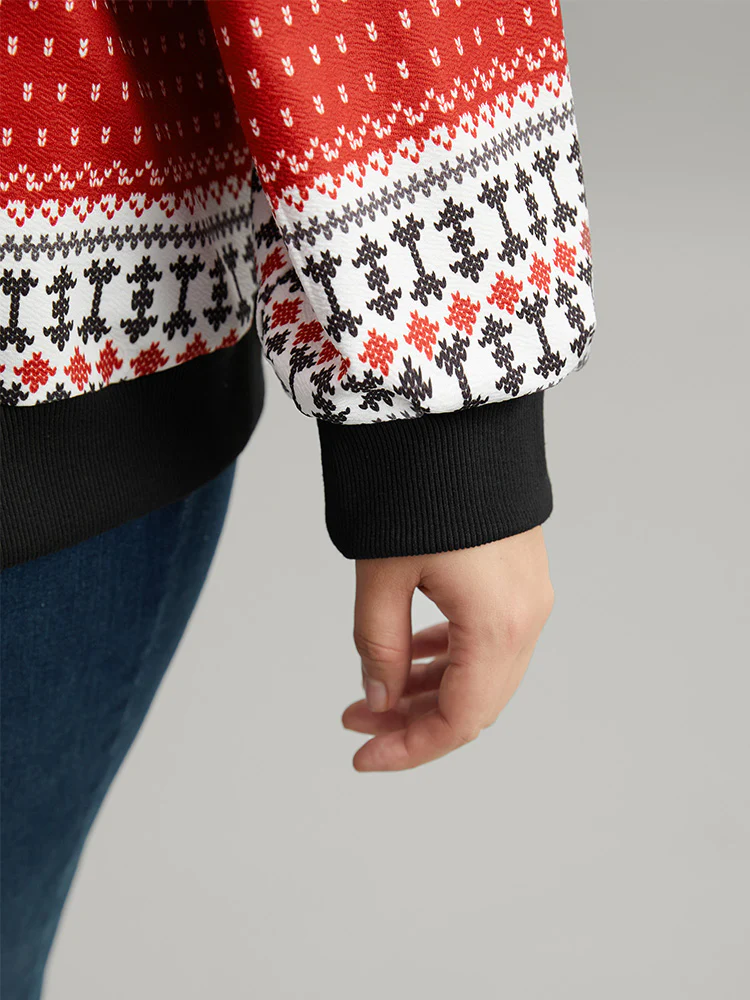 Christmas Patchwork Zipper Contrast Jacket - Image 7