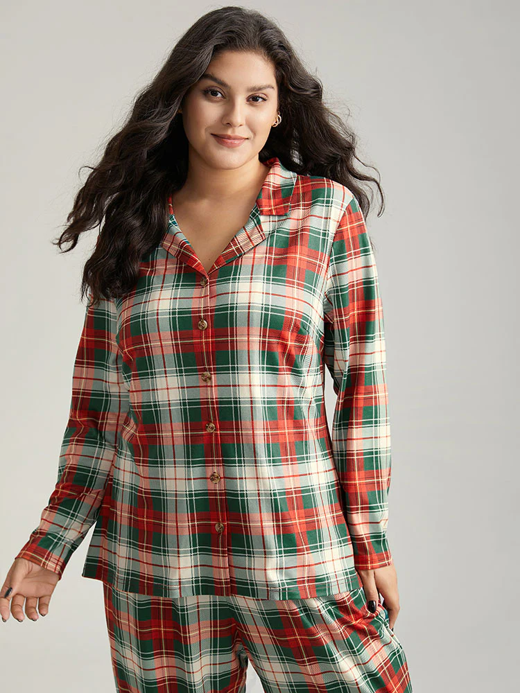 Snuggly Plaid Print Button-Down Pajama Top - Image 2