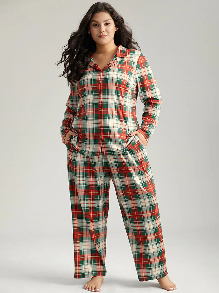 Snuggly Plaid Print Button-Down Pajama Top - Image 4