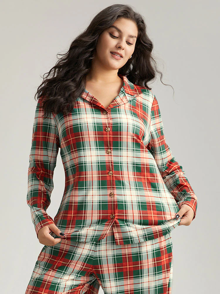 Snuggly Plaid Print Button-Down Pajama Top - Image 5