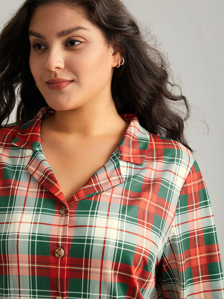 Snuggly Plaid Print Button-Down Pajama Top - Image 7
