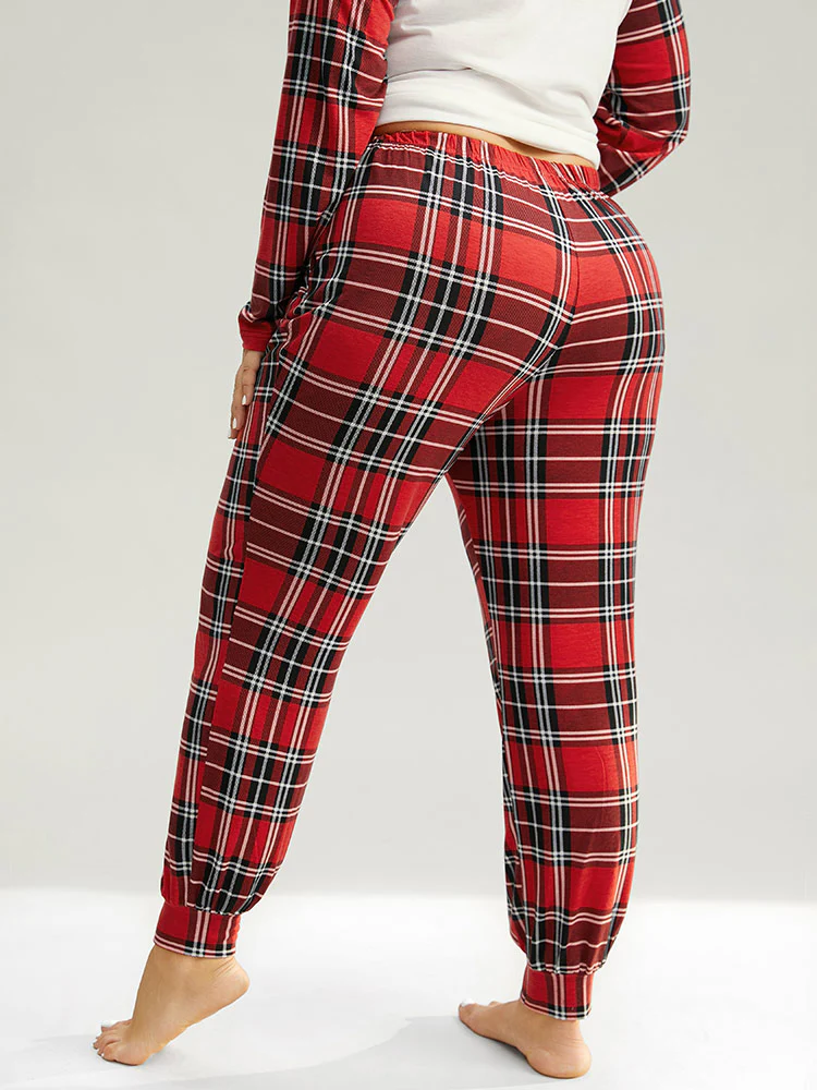 Holiday-Ready Plaid Elastic Waist Pajama Bottoms - Image 2