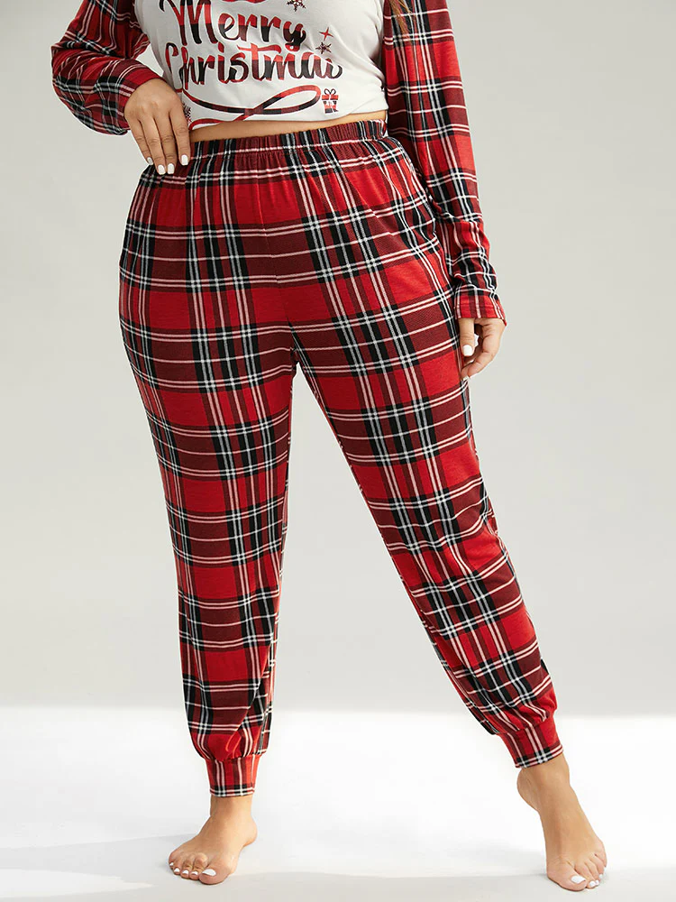 Holiday-Ready Plaid Elastic Waist Pajama Bottoms - Image 3