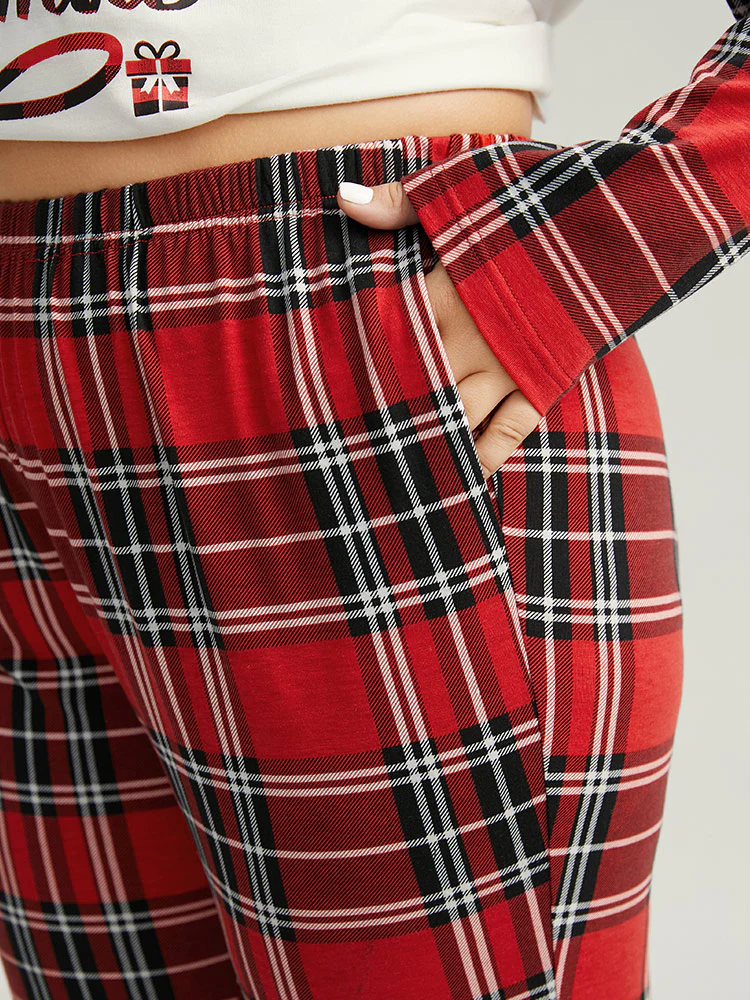 Holiday-Ready Plaid Elastic Waist Pajama Bottoms - Image 5
