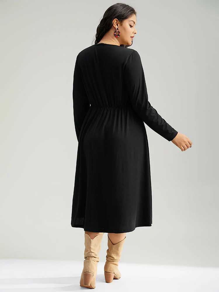 Christmas Plaid Patchwork Button Detail Dress - Image 5