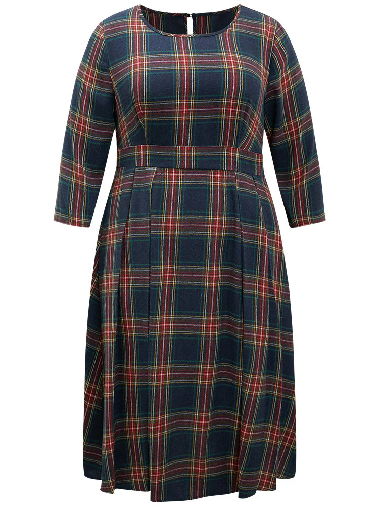 Christmas Plaid Pocket Elastic Waist Midi Dress - Image 7