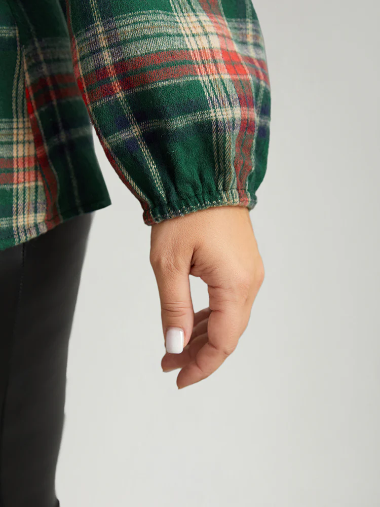 Christmas Plaid Ties Lantern Sleeve Blouse - Image 6