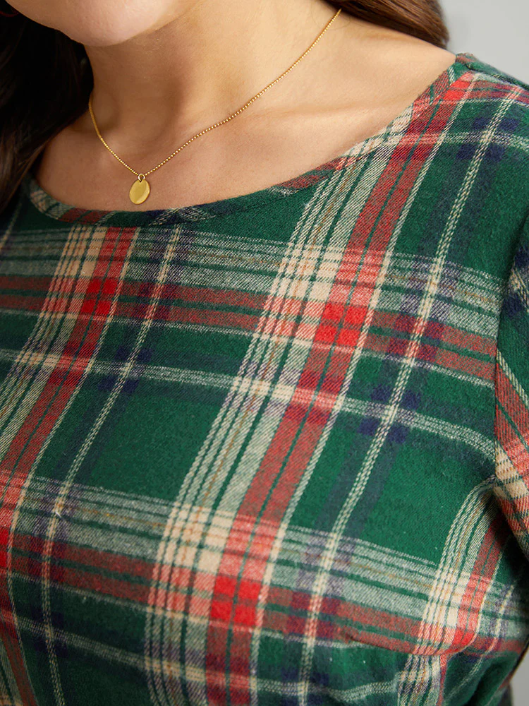 Christmas Plaid Ties Lantern Sleeve Blouse - Image 8