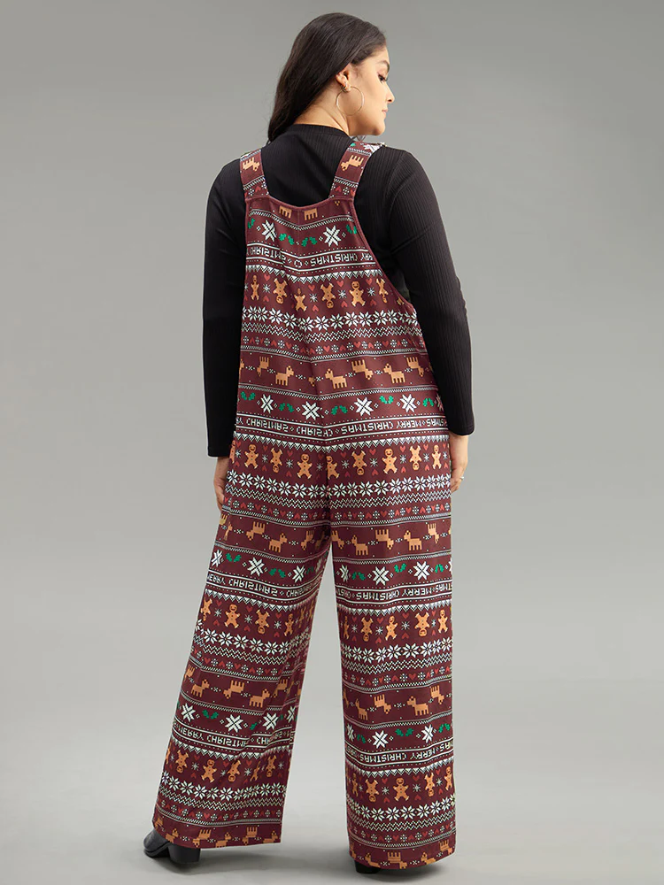 Christmas Print Adjustable Straps Jumpsuit - Image 2
