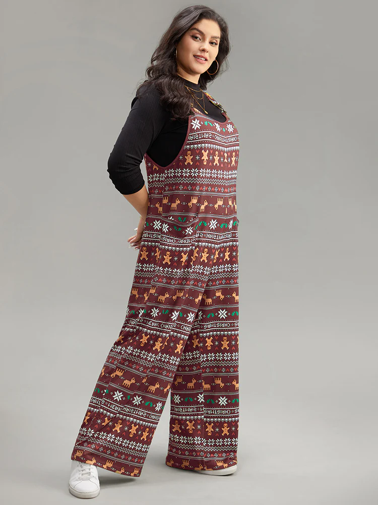 Christmas Print Adjustable Straps Jumpsuit - Image 3