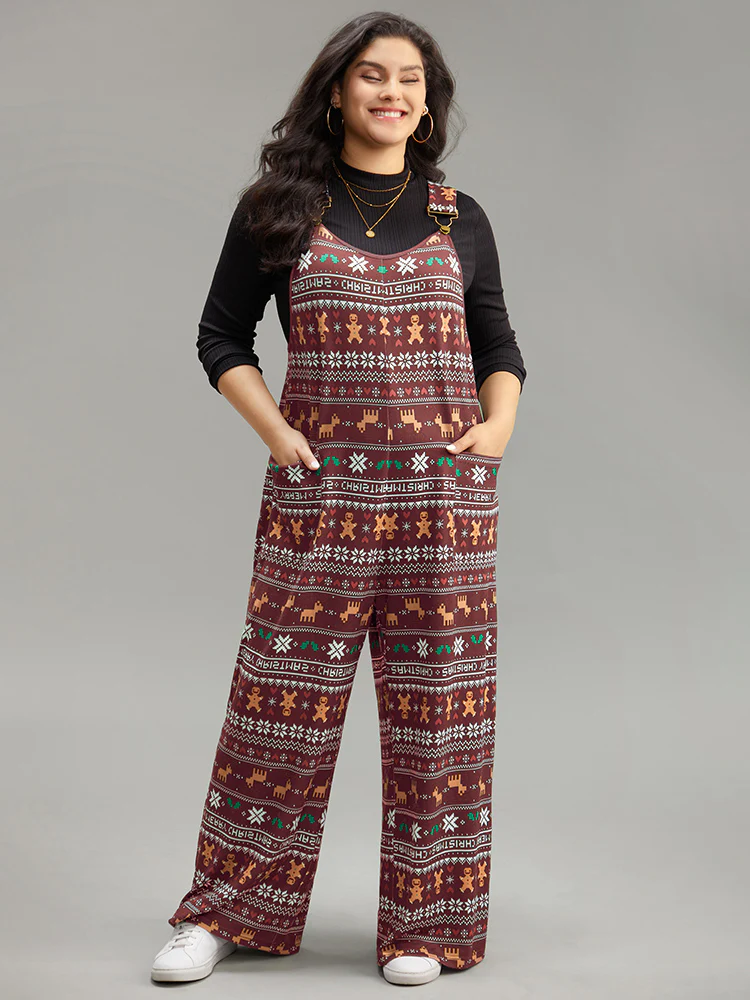 Christmas Print Adjustable Straps Jumpsuit - Image 4