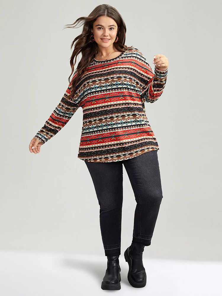 Christmas Print Contrast Crew Neck T-shirt - Image 4