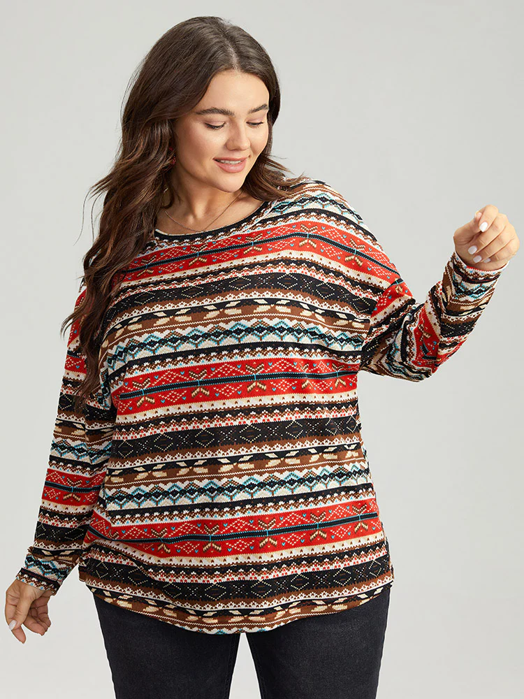 Christmas Print Contrast Crew Neck T-shirt - Image 5