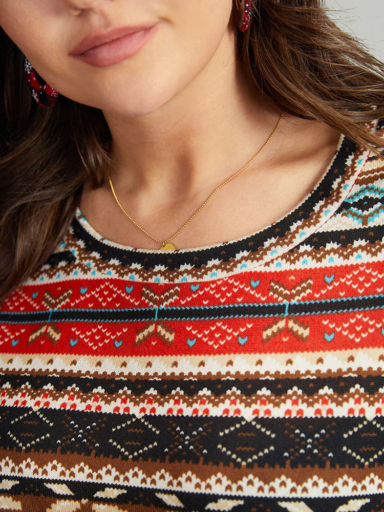 Christmas Print Contrast Crew Neck T-shirt - Image 6