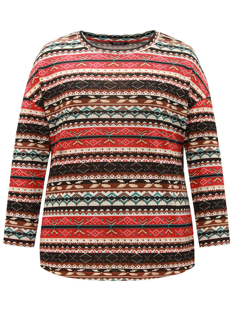 Christmas Print Contrast Crew Neck T-shirt - Image 8