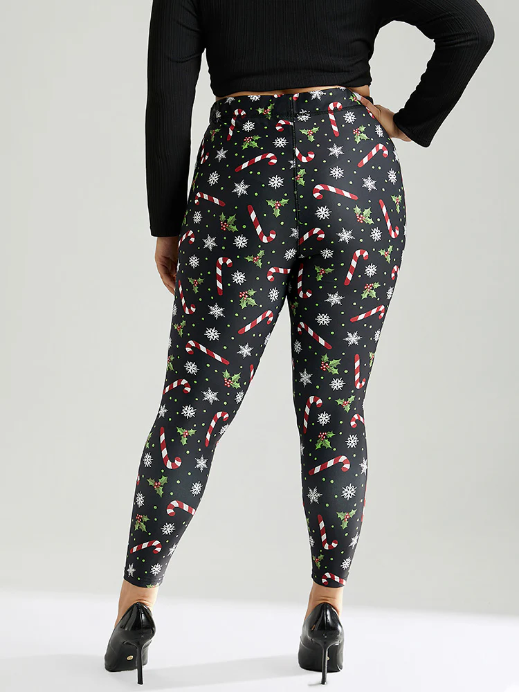 Christmas Print Elastic Waist Skinny Leggings - Image 2