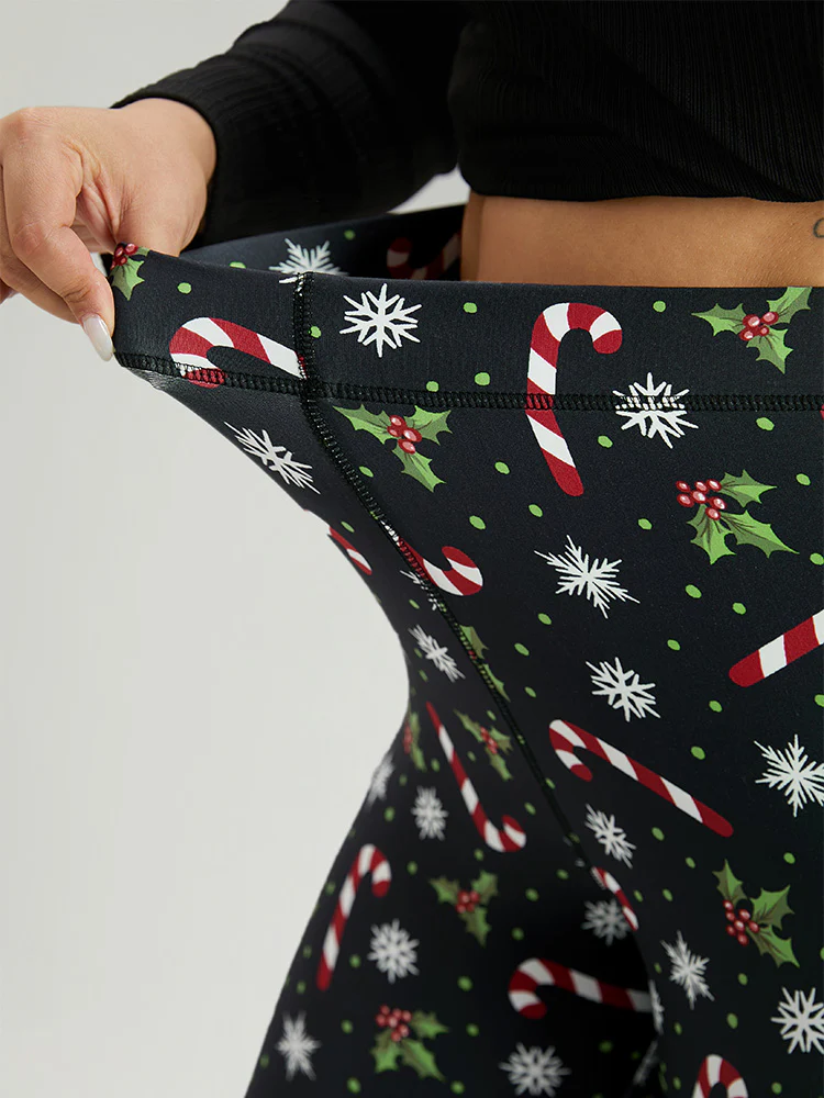 Christmas Print Elastic Waist Skinny Leggings - Image 6