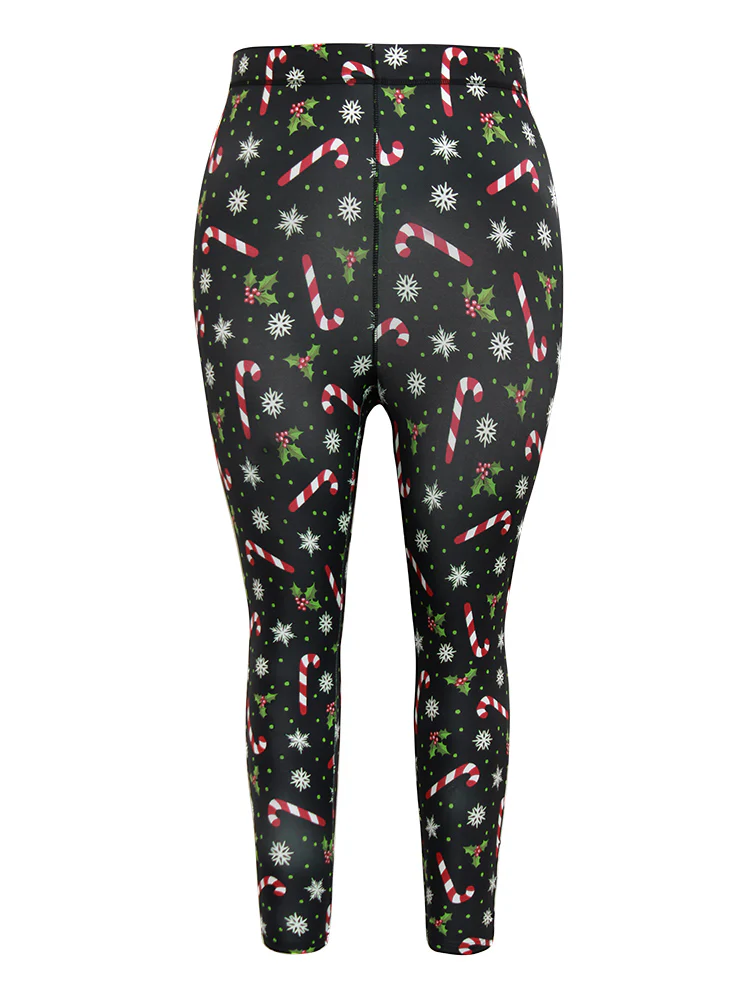 Christmas Print Elastic Waist Skinny Leggings - Image 8