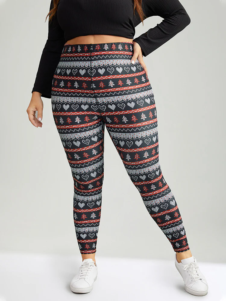 Christmas Print Mid Rise Skinny Leggings - Image 2