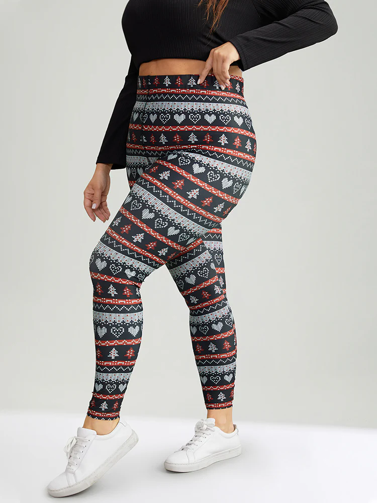 Christmas Print Mid Rise Skinny Leggings - Image 4
