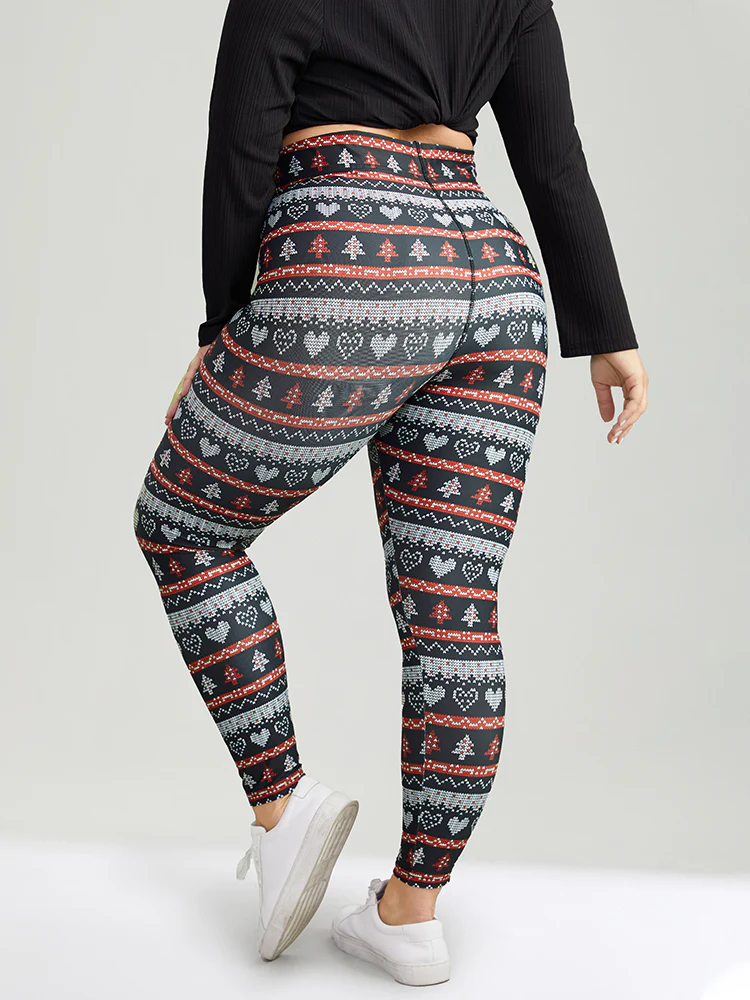 Christmas Print Mid Rise Skinny Leggings - Image 5