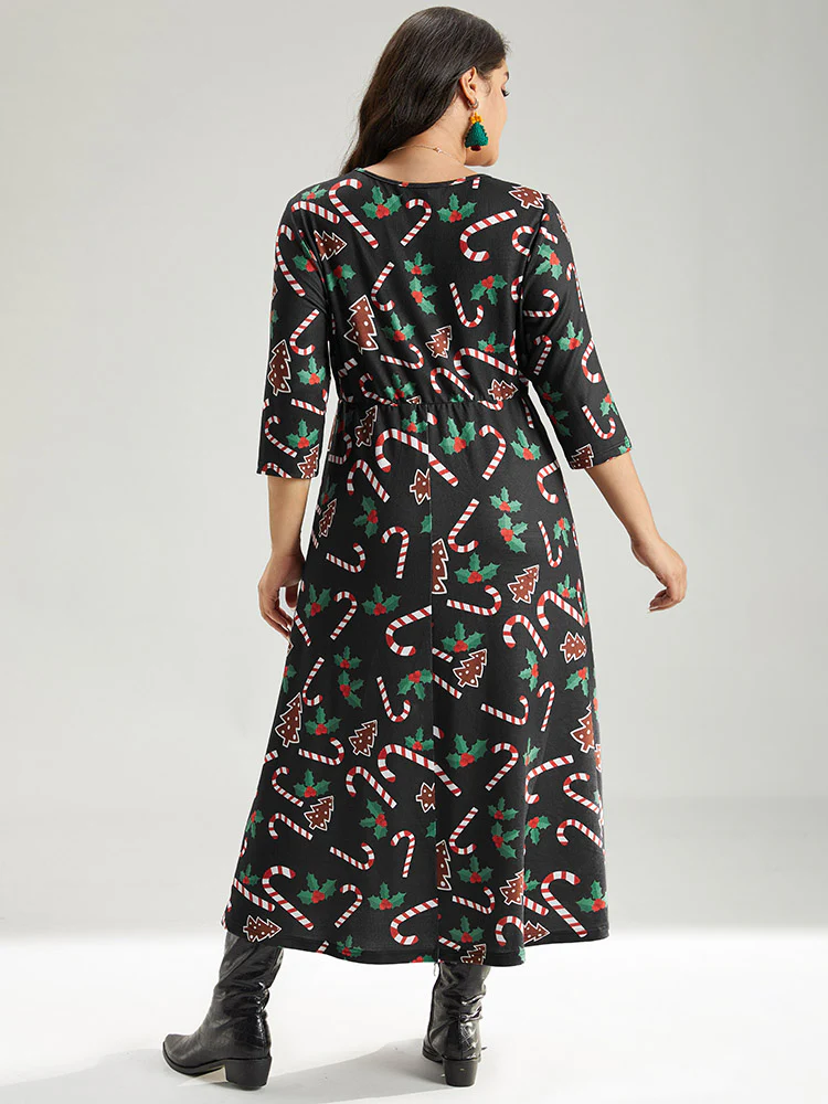 Christmas Print Pocket Elastic Waist Dress - Image 3