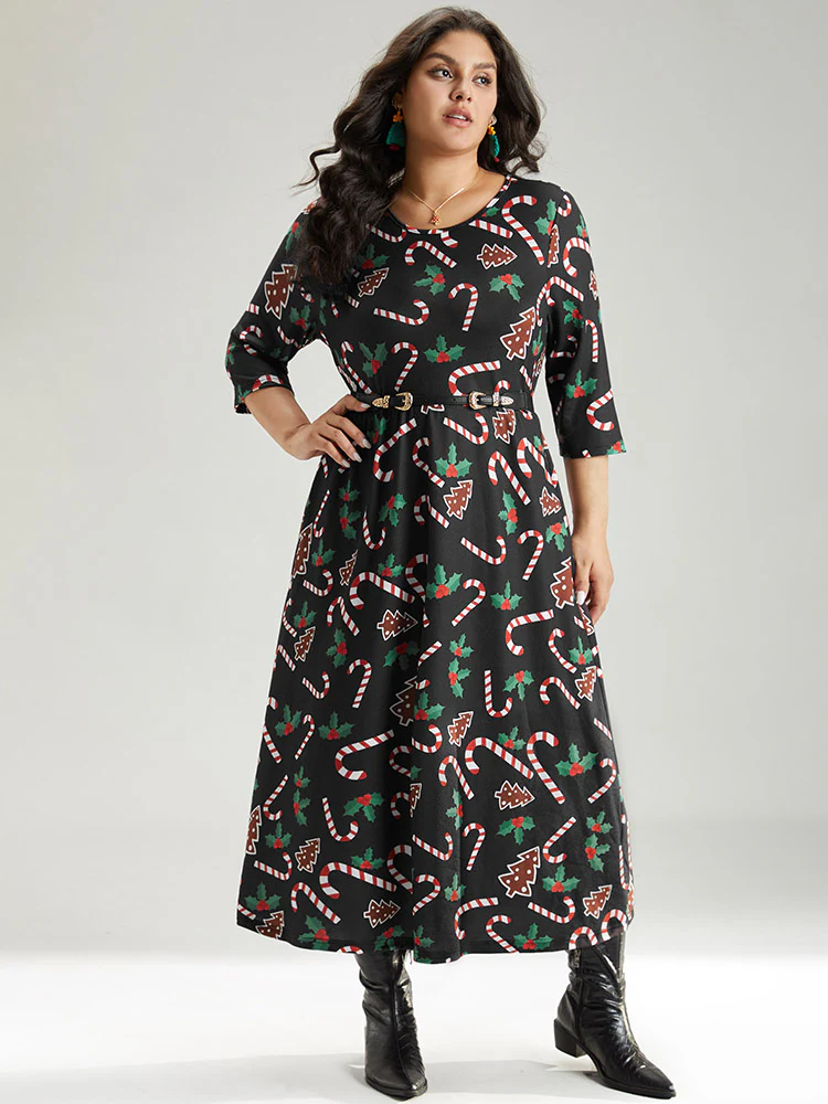 Christmas Print Pocket Elastic Waist Dress - Image 5