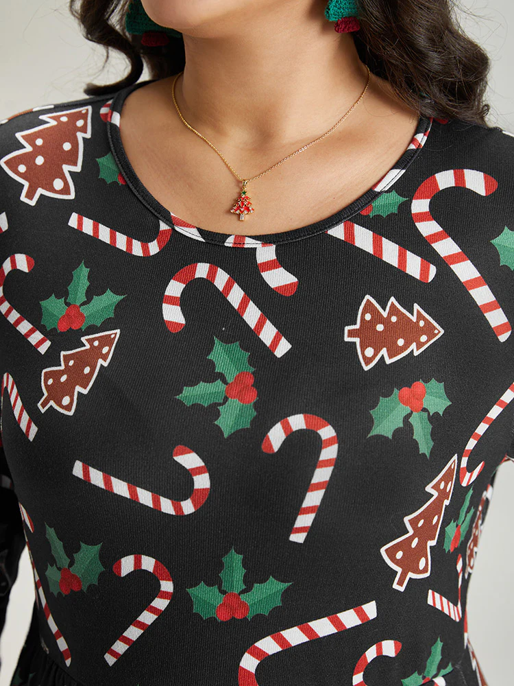 Christmas Print Pocket Elastic Waist Dress - Image 6