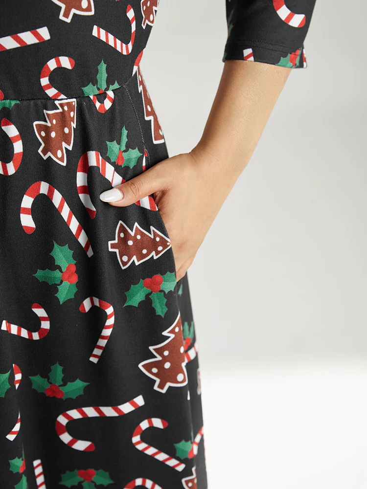 Christmas Print Pocket Elastic Waist Dress - Image 7