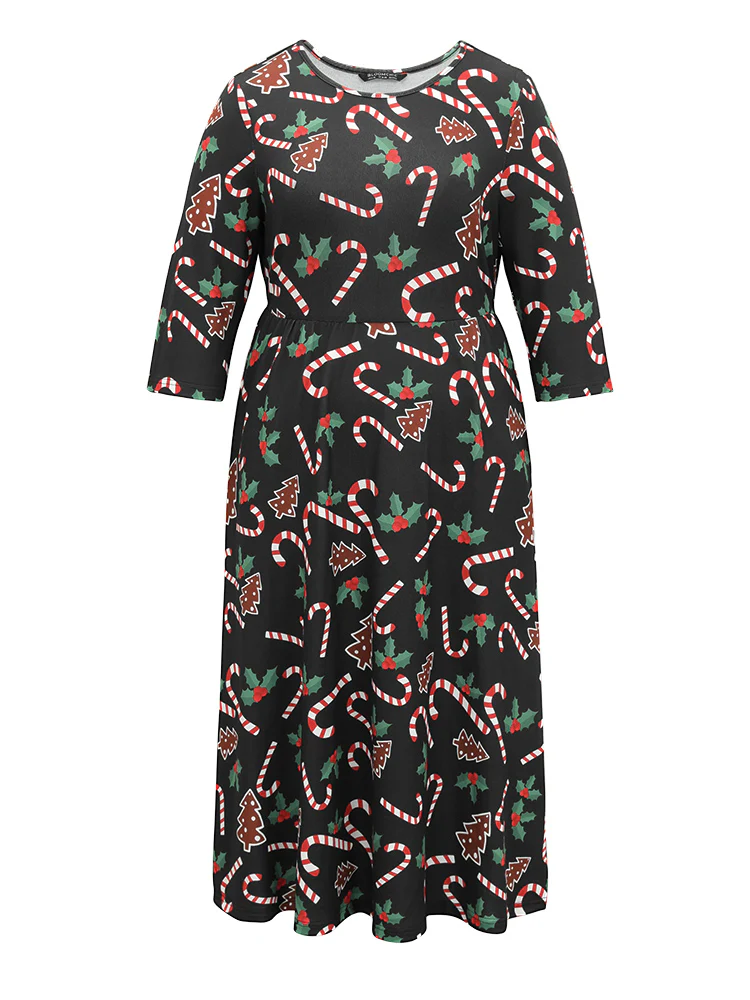 Christmas Print Pocket Elastic Waist Dress - Image 8