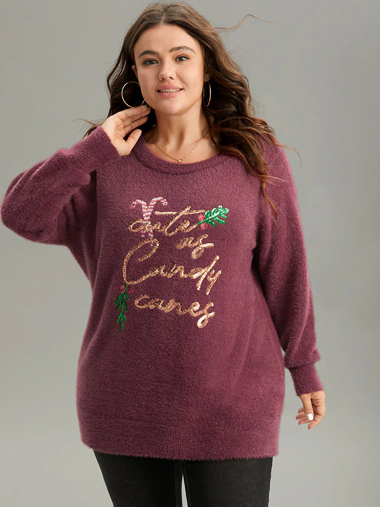 Christmas Sequin Embroidered Fluffy Pullover - Image 3