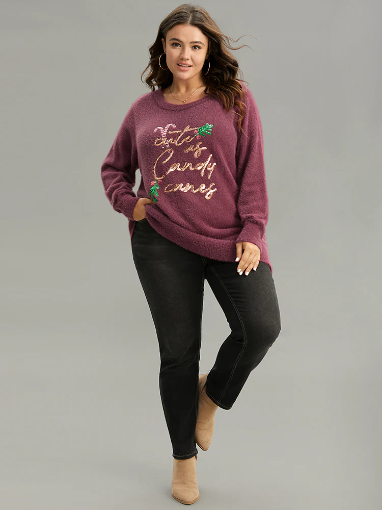Christmas Sequin Embroidered Fluffy Pullover - Image 4