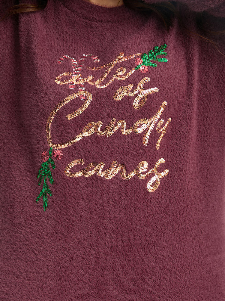 Christmas Sequin Embroidered Fluffy Pullover - Image 5