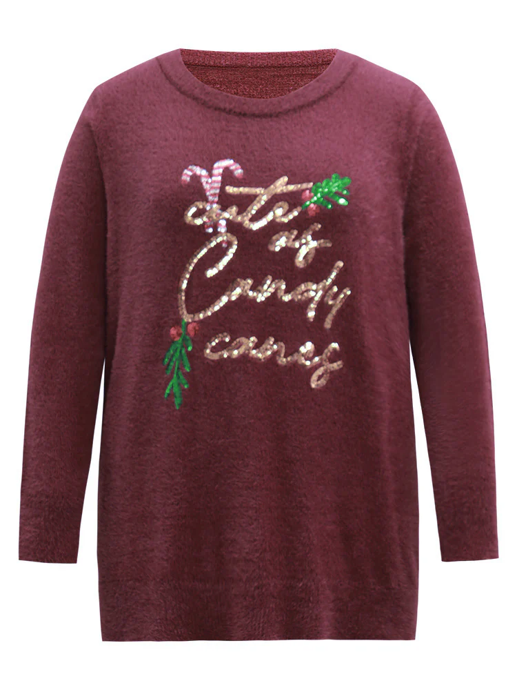 Christmas Sequin Embroidered Fluffy Pullover - Image 6