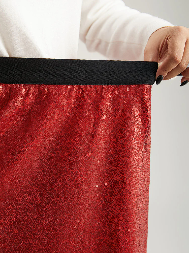 Christmas Sequin Patchwork Fuzzy Trim Skirt - Image 5
