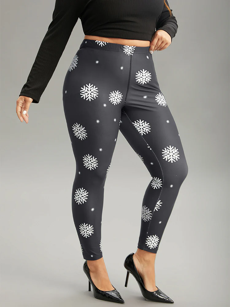 Christmas Snowflake Elastic Waist Skinny Leggings - Image 3